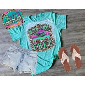 Wild and free leopard Buffalo bleached T-shirt/country western tee/ bleached tee